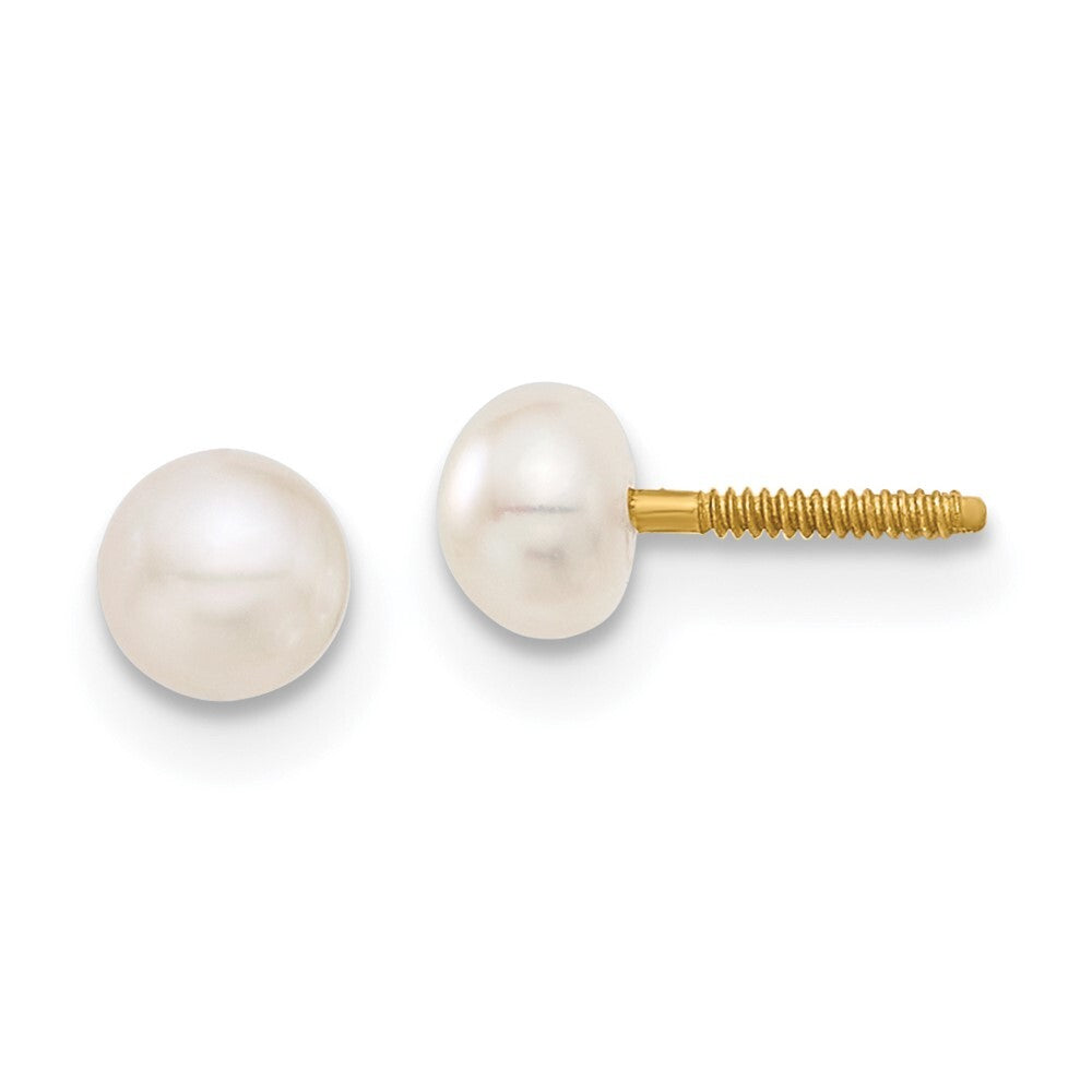 14k Yellow Gold 4-5mm Button Freshwater Cultured Pearl Stud Earrings