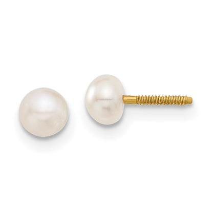 14k Yellow Gold 4-5mm Button Freshwater Cultured Pearl Stud Earrings