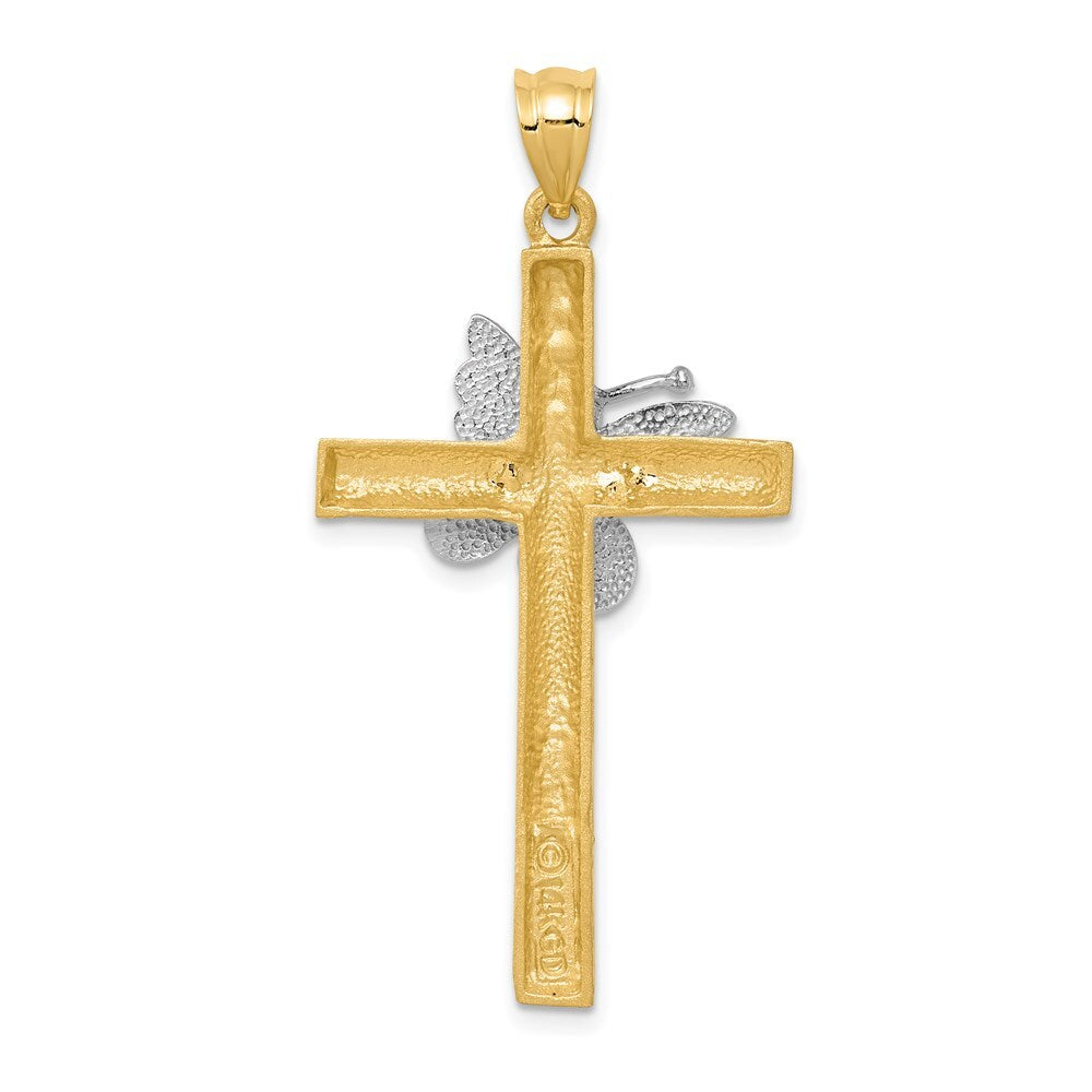 14k Two-tone Gold Cross Butterfly Pendant for Women