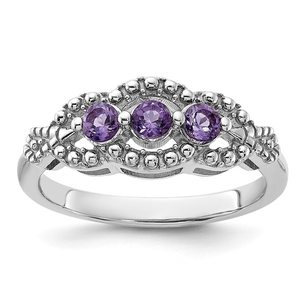 Sterling Silver Rhodium-plated Amethyst Ring Size 8