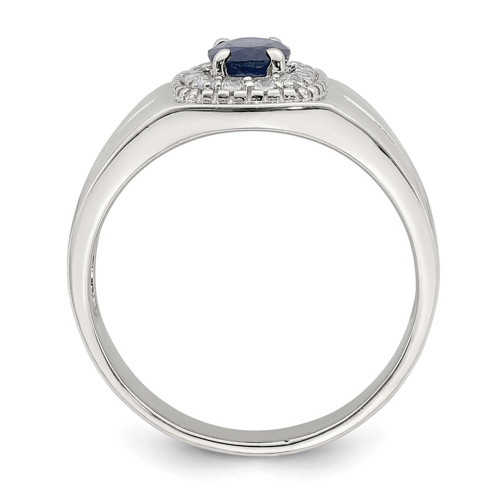 Sterling Silver Rhod-plated Men's Blue Sapphire and White Topaz Ring Size 9