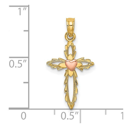 14k Two-tone Gold Cross  Heart Charm Pendant for Women