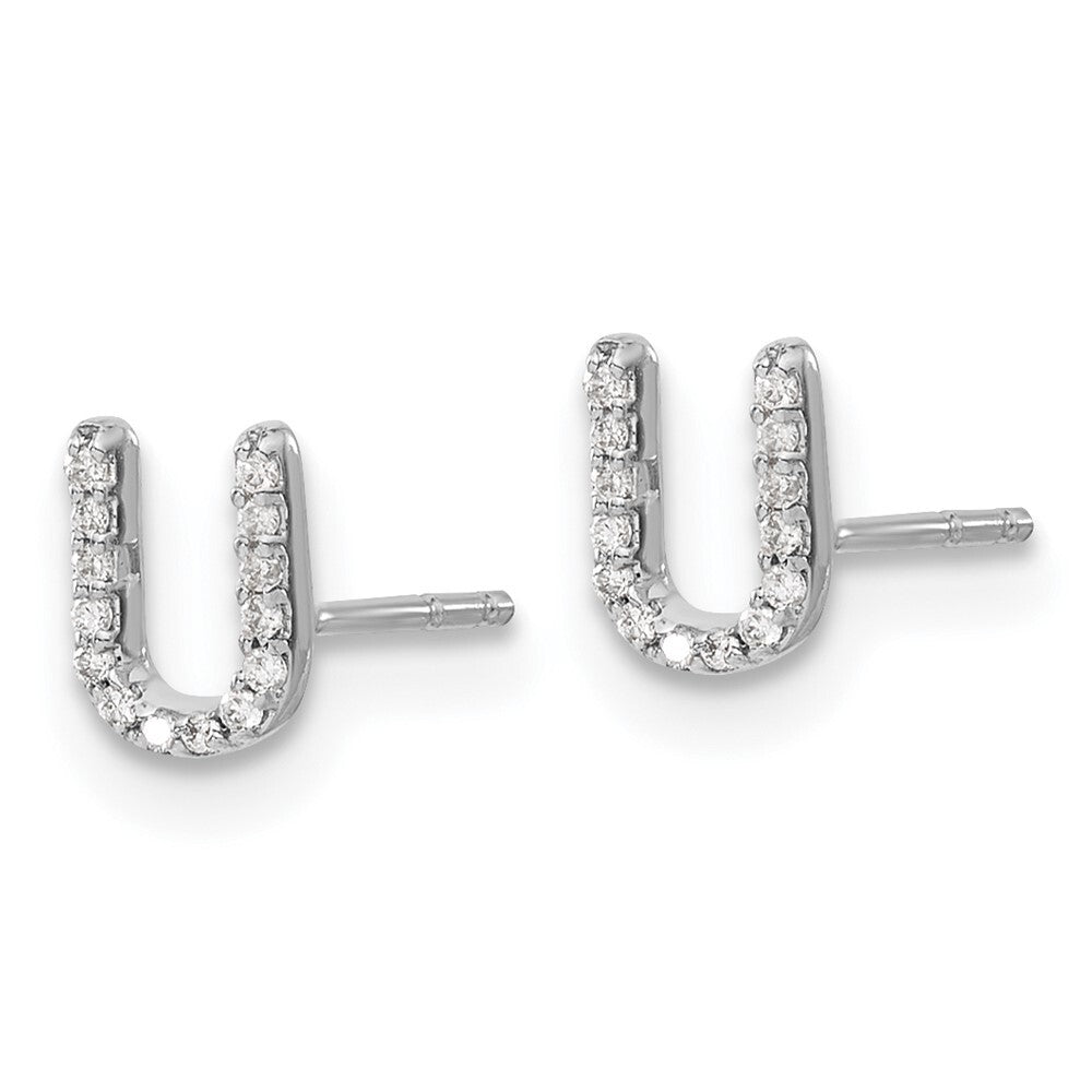 14k White Gold Diamond Initial U Stud Earrings Gift for Women
