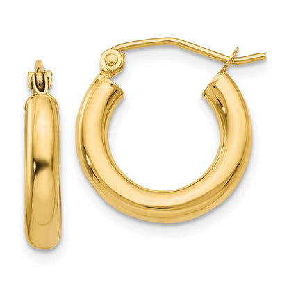14k Yellow Gold Polished 3mm Tube Hoop Earrings Gift for Women