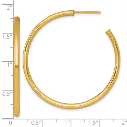 14k Yellow Gold Polished 2.5 x 45mm Tube C-Hoop Earrings