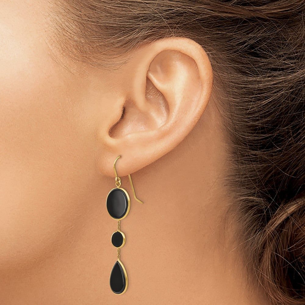 14k Yellow Gold Onyx Geometric Dangle Earrings