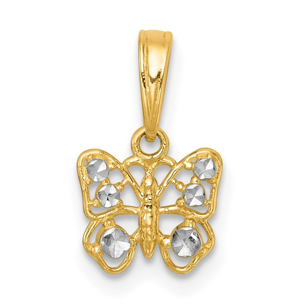 14k Yellow Gold with White Rhodium Polished Butterfly Charm