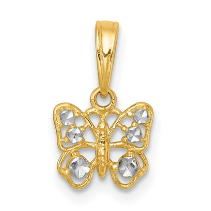 14k Yellow Gold with White Rhodium Polished Butterfly Charm