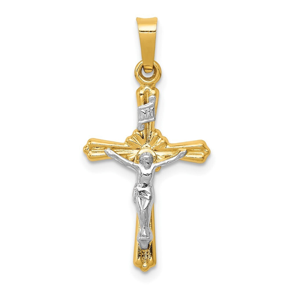 14k Two-tone Gold Flower Center INRI Crucifix Pendant for Women