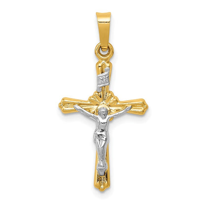 14k Two-tone Gold Flower Center INRI Crucifix Pendant for Women