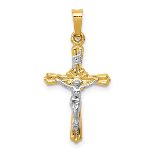 14k Two-tone Gold Flower Center INRI Crucifix Pendant for Women