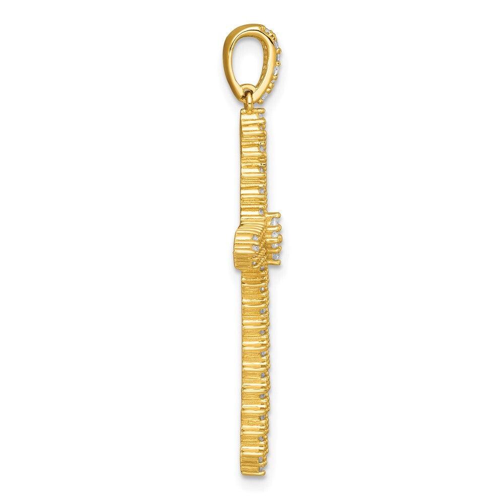 Sterling Silver Gold-Tone Polished Pave Cubic Zirconia Cross Pendant