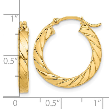 14k Yellow Gold Polished Twisted 3mm Hoop Earrings Gift for Women