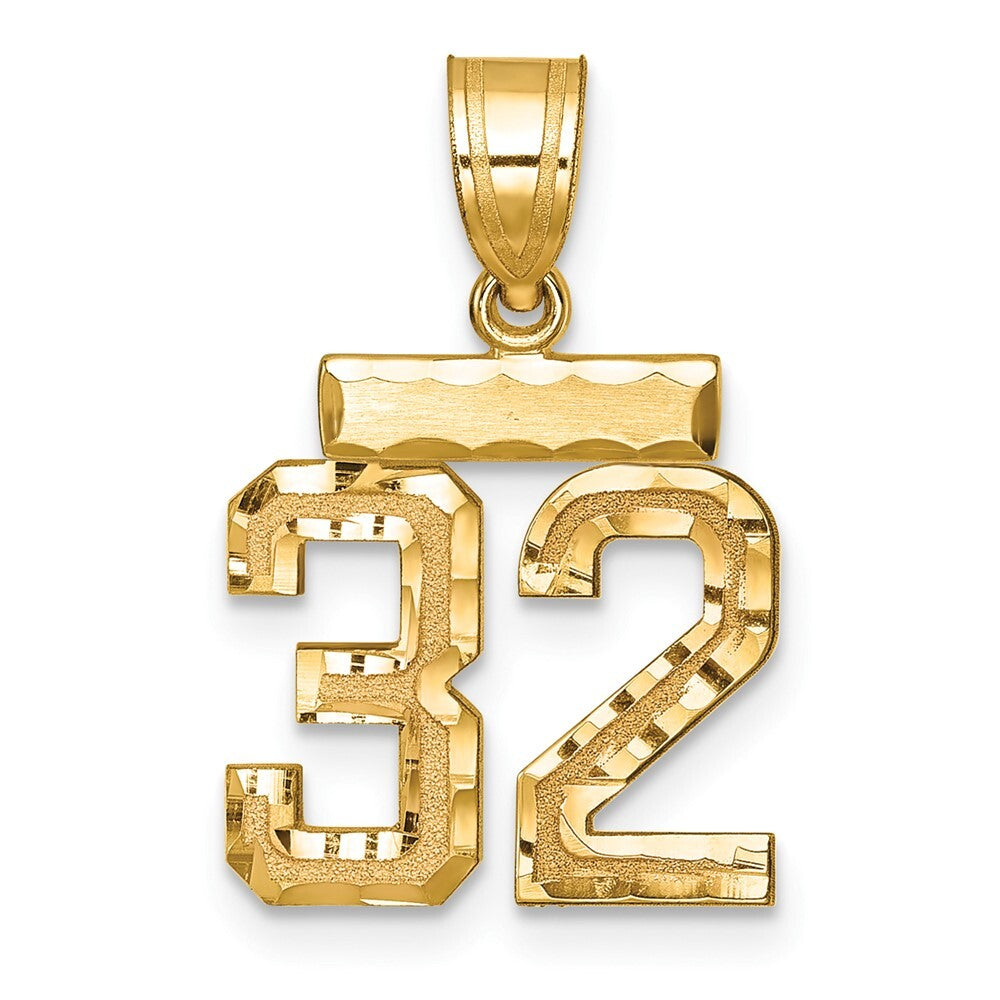 14k Yellow Gold Small Brushed Diamond-cut Number 32 Charm Pendant for Women