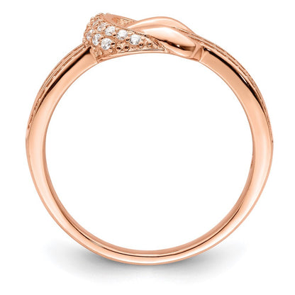 Sterling Silver Polished Rose-tone CZ Knot Ring Size 7