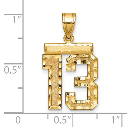 14k Yellow Gold Medium Diamond-cut Number 13 Charm Pendant for Women