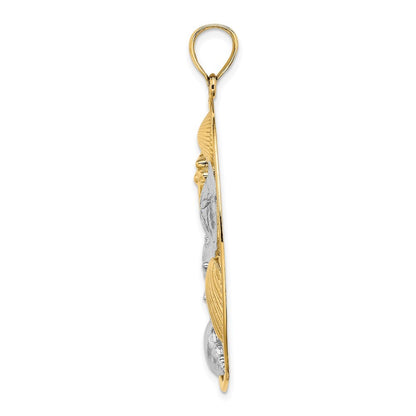 14k Yellow Gold with White Rhodium Shell Cluster In Oval Frame Charm