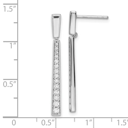 Sterling Silver Polished Cubic Zirconia Tapered Post Dangle Earrings