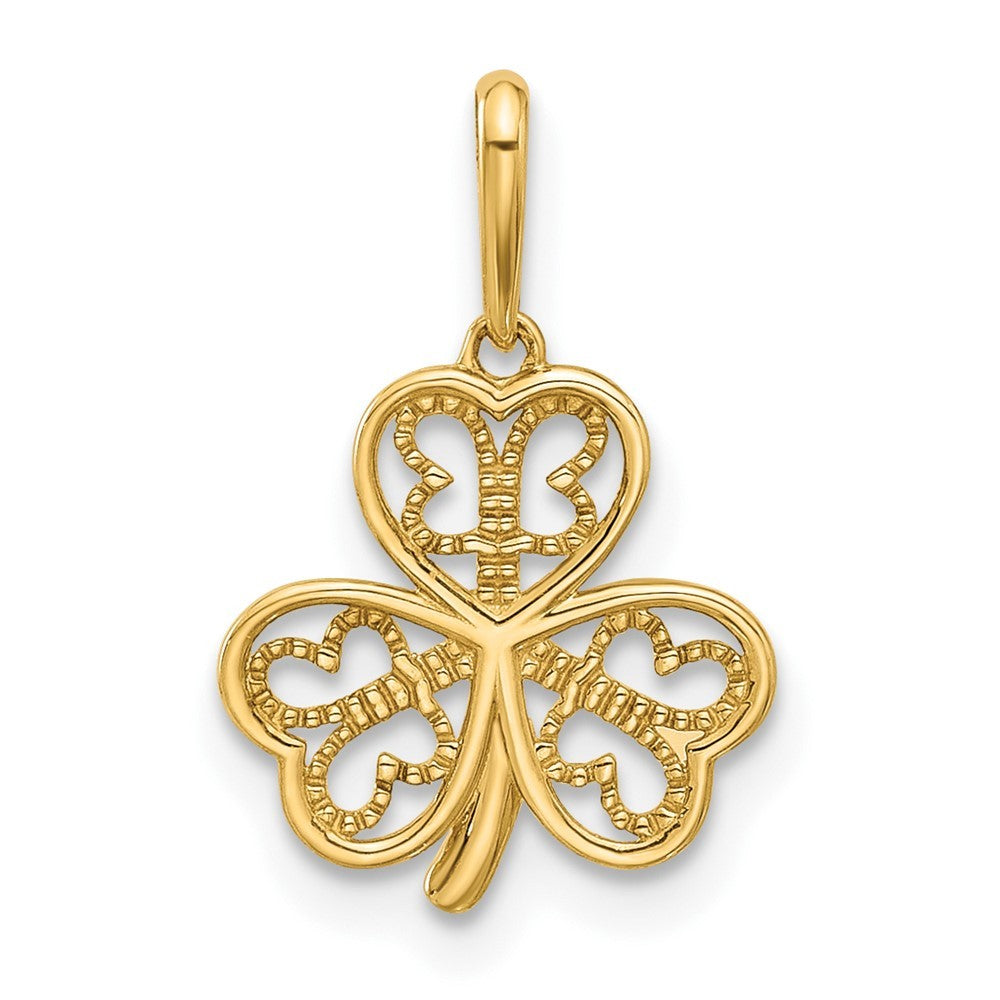 14k Yellow Gold Polished Three Leaf Clover Pendant