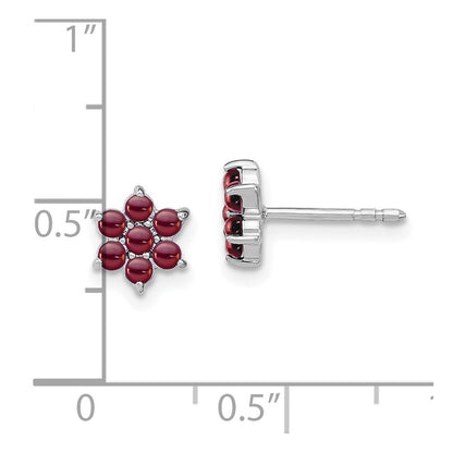 14k White Gold Garnet Floral Stud Earrings Gift for Women