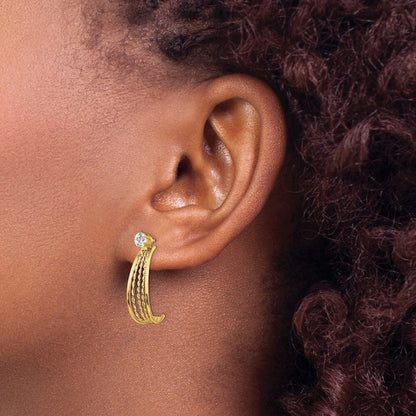 14k Yellow Gold Yellow Gold J Hoop Polished Cubic Zirconia Stud Earrings