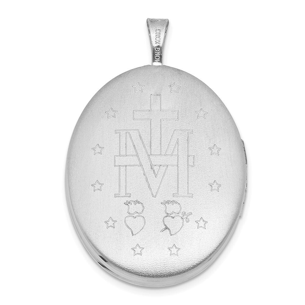 SS RH-pl Brushed And Polished Miraculous Medal 20mm Oval Locket