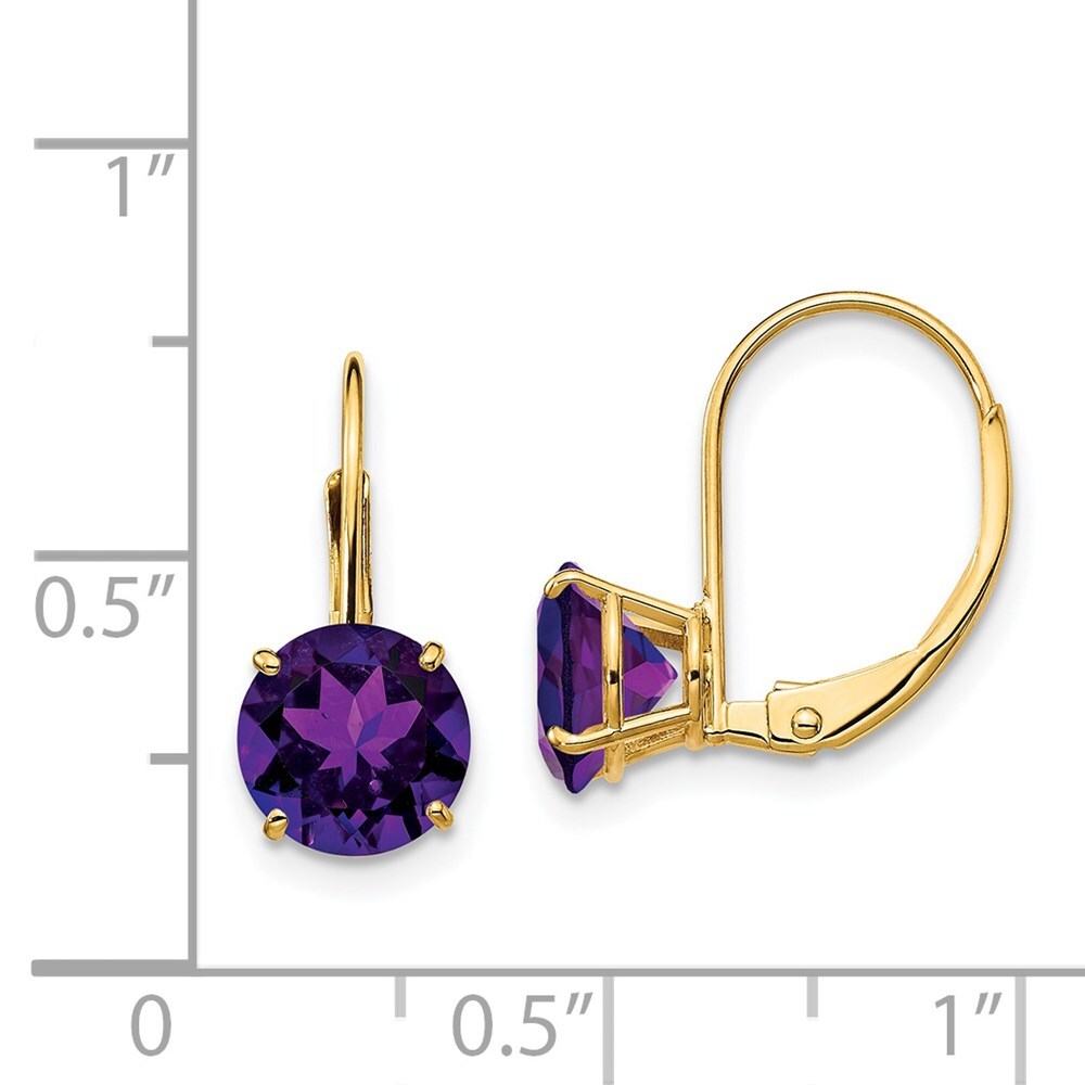 14k Yellow Gold 7mm Amethyst Leverback Earrings Gift for Women
