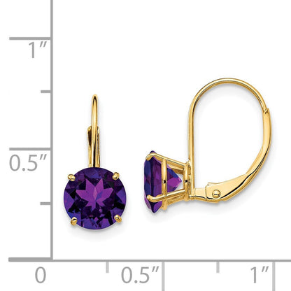 14k Yellow Gold 7mm Amethyst Leverback Earrings Gift for Women
