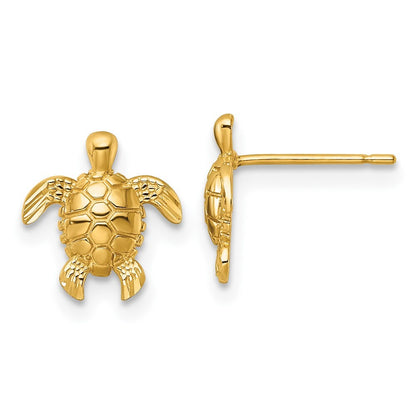 14k Yellow Gold Polished and Diamond-cut Turtle Stud Earrings Gift for Women