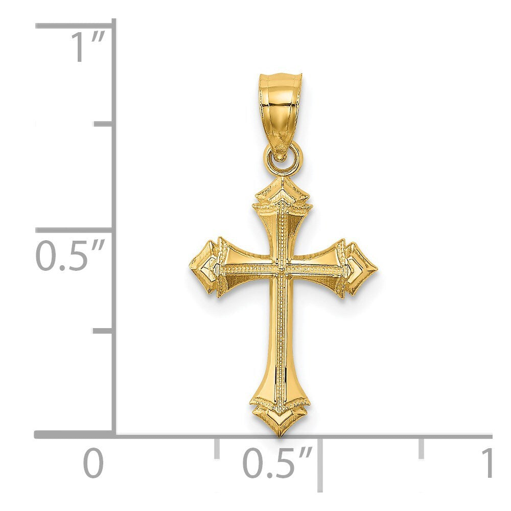 14k Yellow Gold Textured  Arrow Ends Cross Charm Pendant for Women