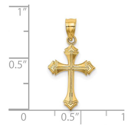 14k Yellow Gold Textured  Arrow Ends Cross Charm Pendant for Women