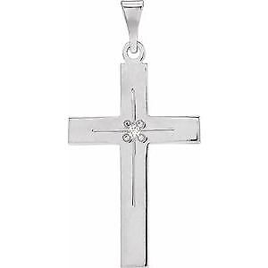 14k White Gold .01 CT Natural Diamond Cross 18" Necklace