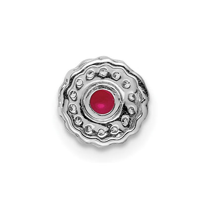 14k White Gold Diamond and Cabochon .38 Ruby Chain Slide Pendant for Women