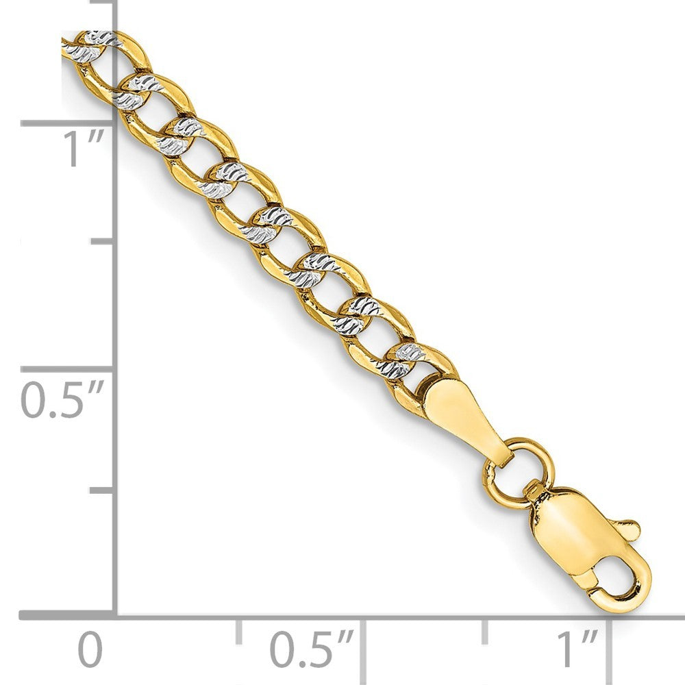 14k Yellow Gold 8 inch 3.4mm Semi-Solid with Rhodium Curb Bracelet