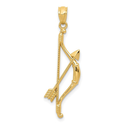14k Yellow Gold Gold Polished and Textured Bow and Arrow Pendant for Women