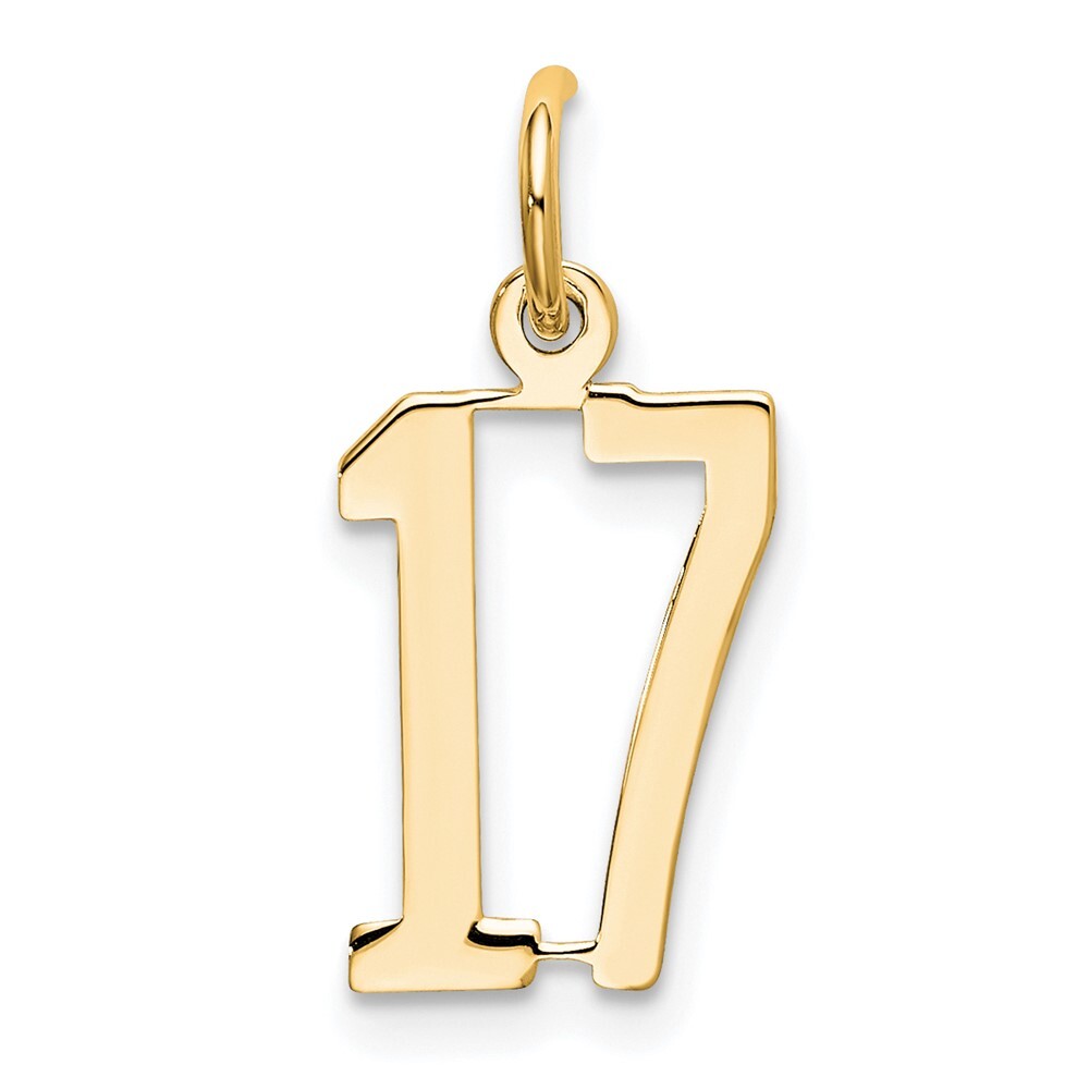 14k Yellow Gold Small Elongated Number 17 Charm Pendant for Women