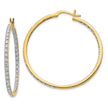 14k Yellow Gold Diamond In/Out Hoop Earrings