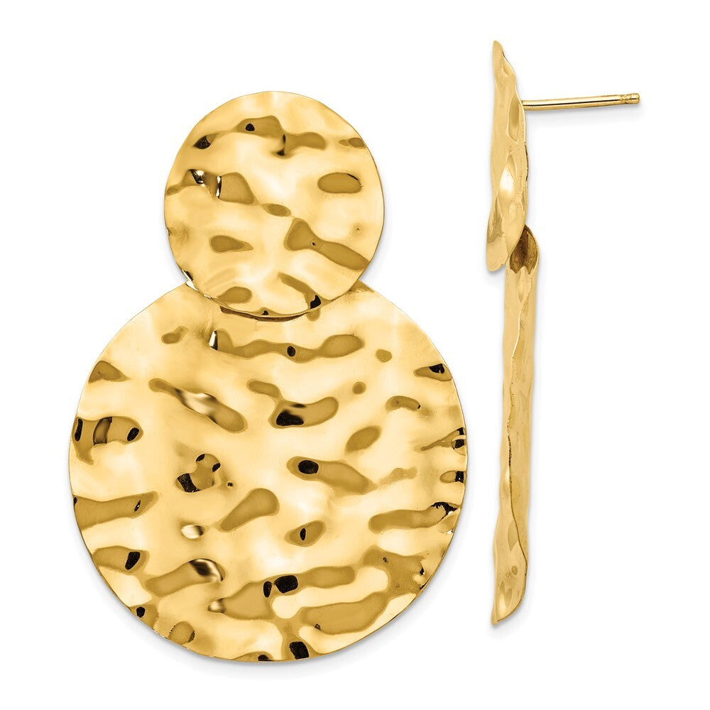 14k Yellow Gold Polished Hammered Dangle Earrings