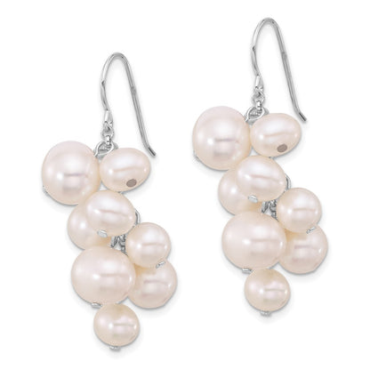 Sterling Silver 6-10mm Near-Round Freshwater Cultured Pearl Dangle Earrings