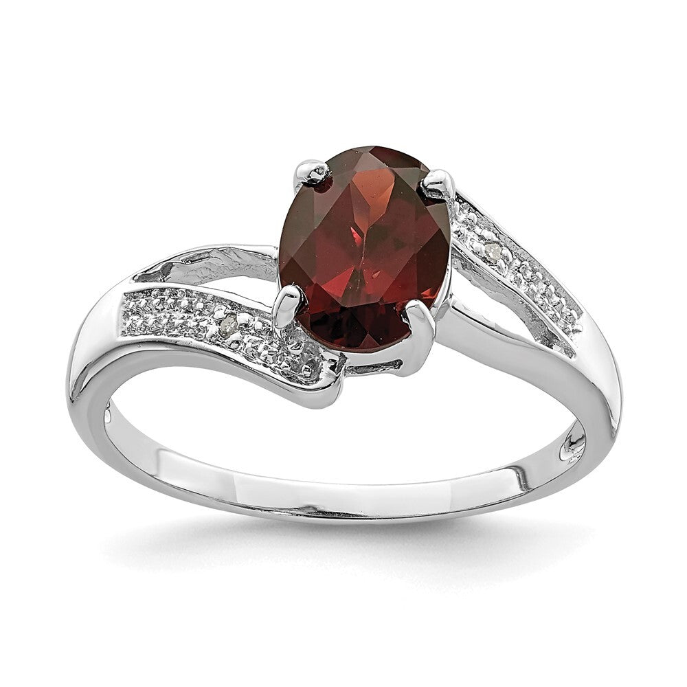 Sterling Silver Rhodium-plated Garnet & Diamond Ring Size 7