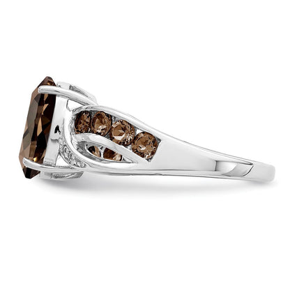 Sterling Silver Rhodium Diamond & Smoky Quartz Ring Size 7