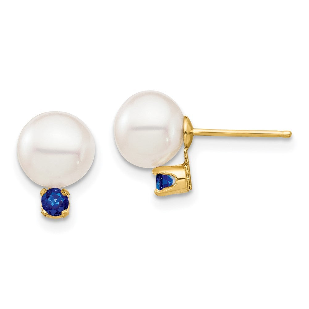 14k Yellow Gold 7-7.5mm Freshwater Cultured Pearl & Sapphire Earrings