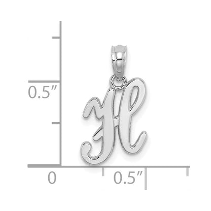 14K White White Gold Script Letter H Initial Pendant