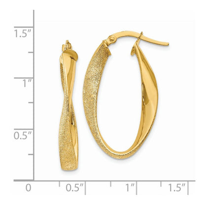 14k Yellow Gold Oval Twist Hoop Earrings Gift for Women