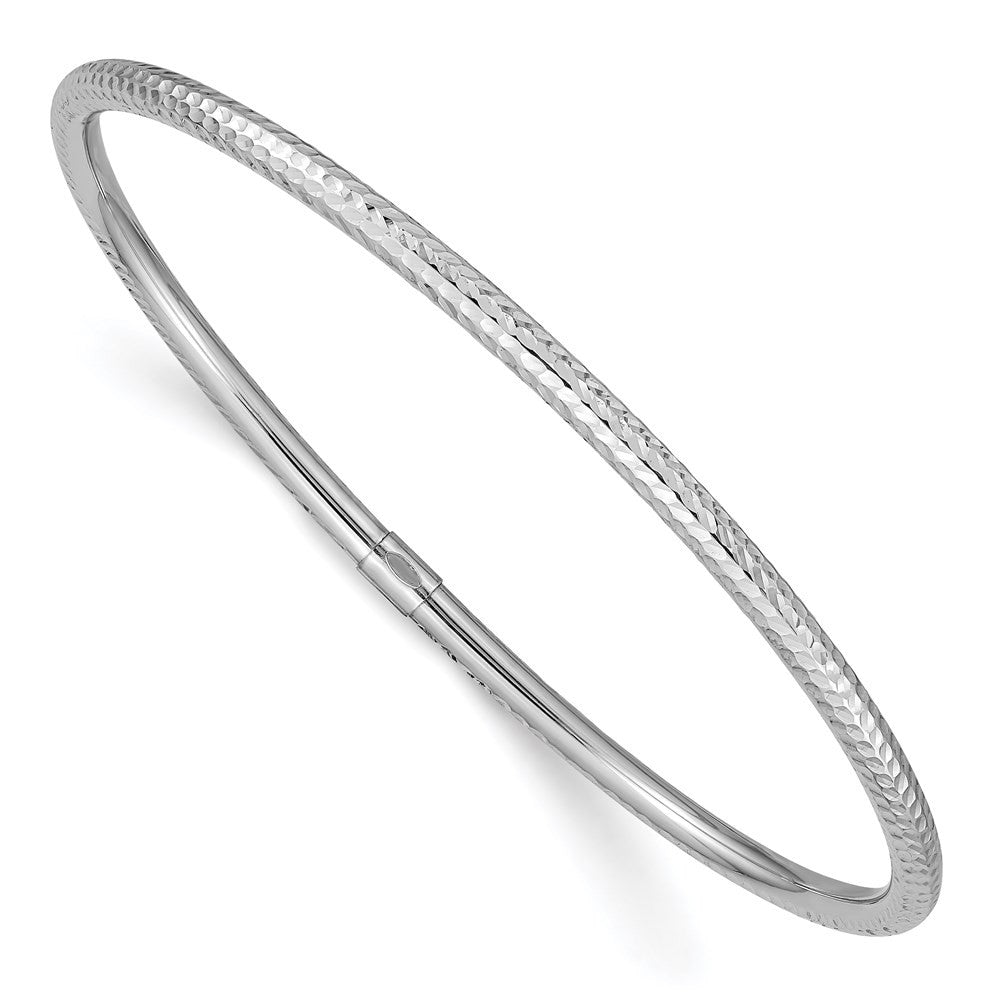 14k White Gold Polished Diamond-cut Tube 3.00mm Slip-on Round Bangle Bracelet