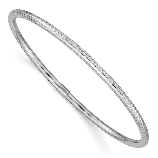 14k White Gold Polished Diamond-cut Tube 3.00mm Slip-on Round Bangle Bracelet