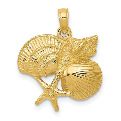 14k Yellow Gold Four Shell Cluster Pendant for Women