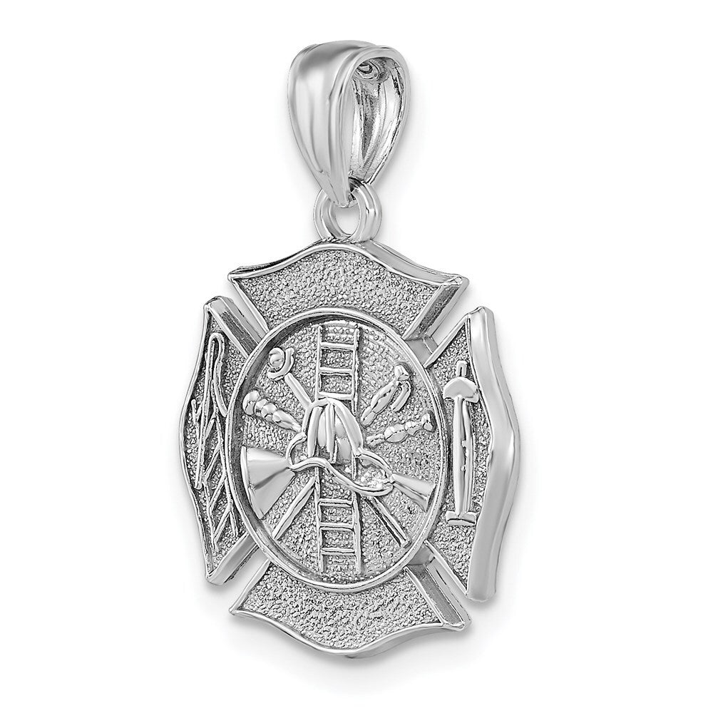 14k White Gold Reversible Fire Department Shield Pendant for Women