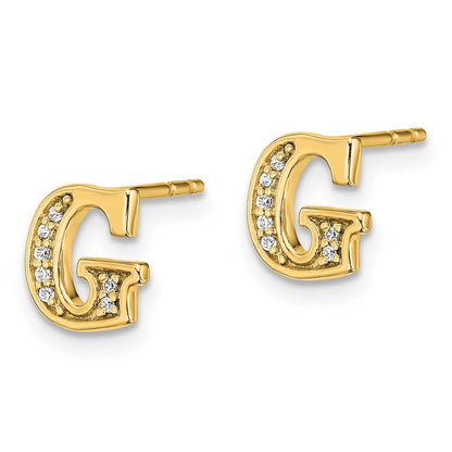 14k Yellow Gold Diamond Initial G Earrings