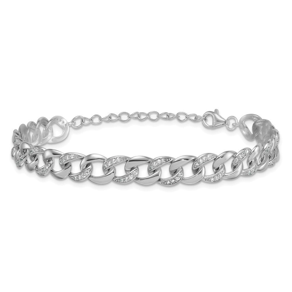 Sterling Silver CZ 8.00mm Curb Link 7" with 1.5" Extension Bracelet